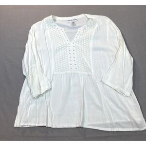 Cathy Daniels Shirt Womens XLarge Embroidered Beaded Pullover‎ Blouse White